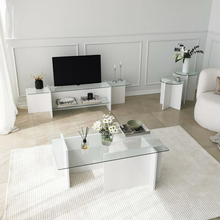 Hanah Home Lily - Mesas Nido de Vidrio Templado Blanco